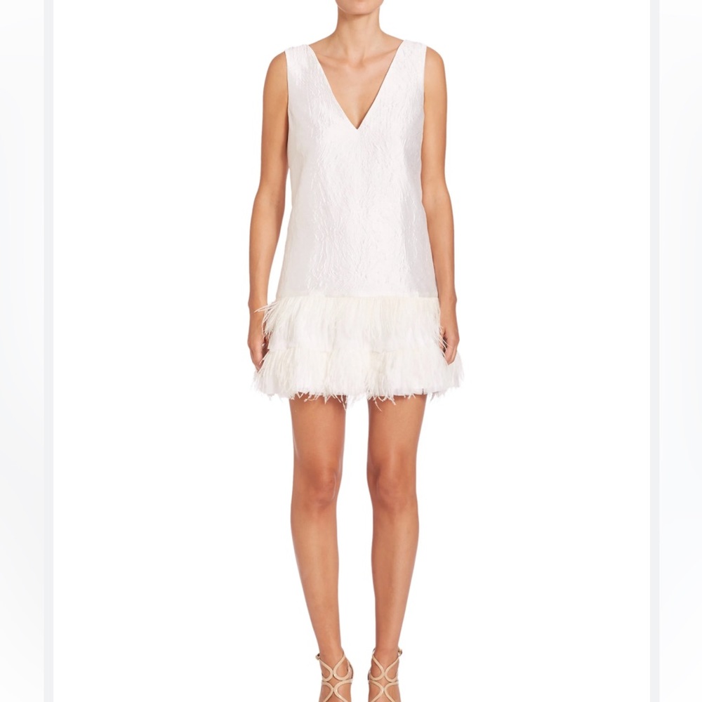 BCBG Maxazria White Feather-hem Dress